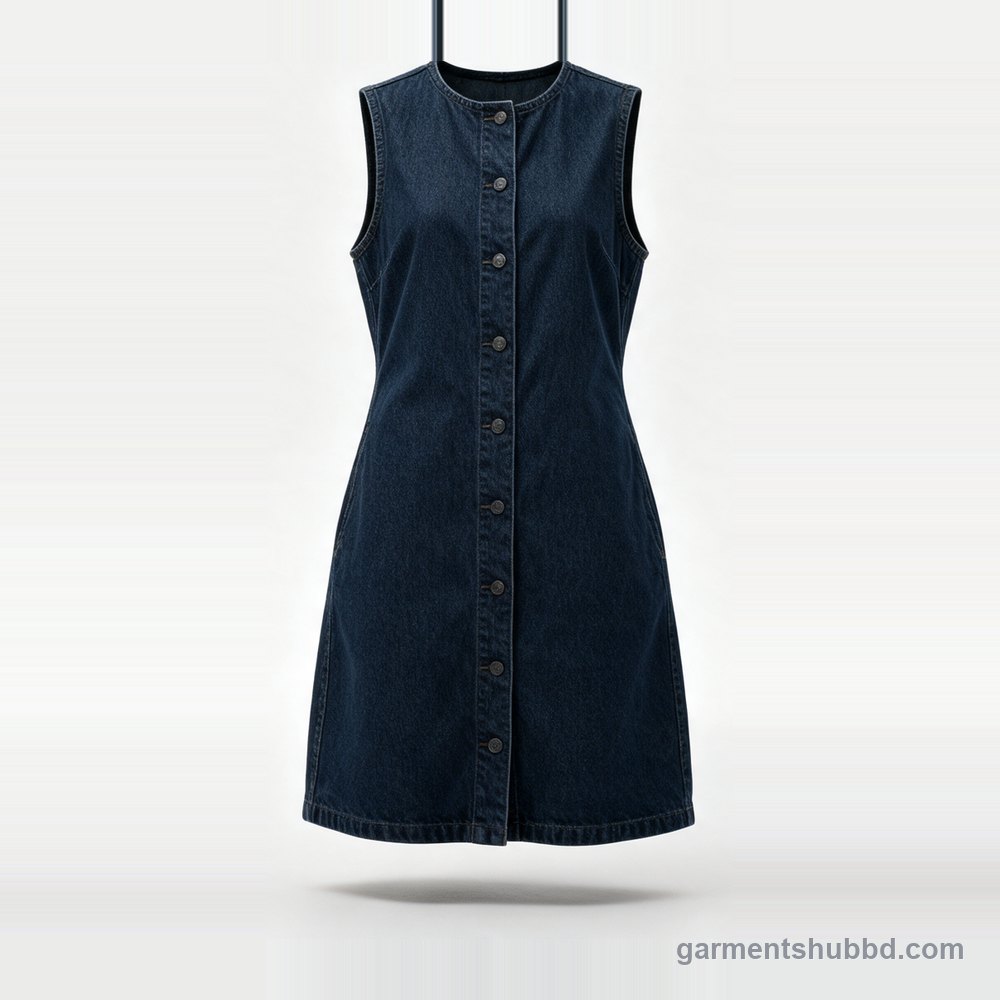 Button front denim dresses